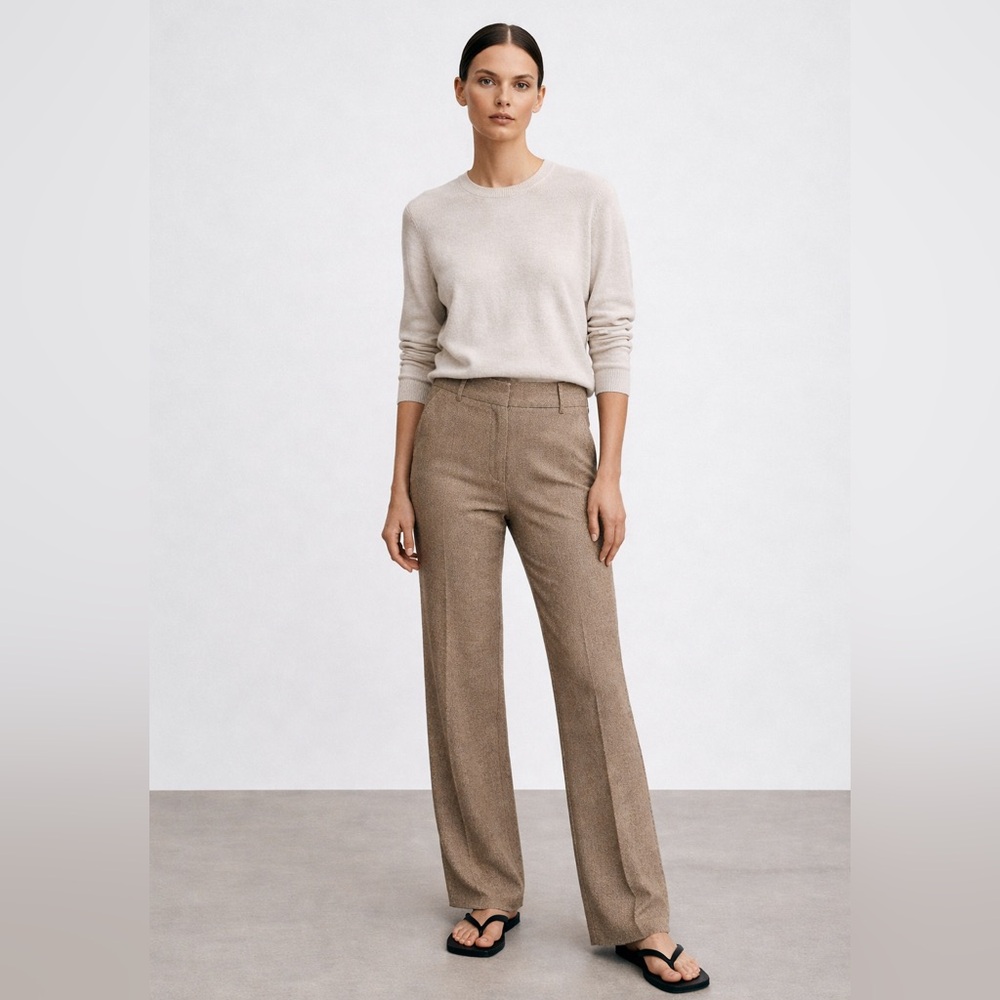 Express Editor Wool Blend Trouser Pants Beige Size 8 Tweed Flare Career Office